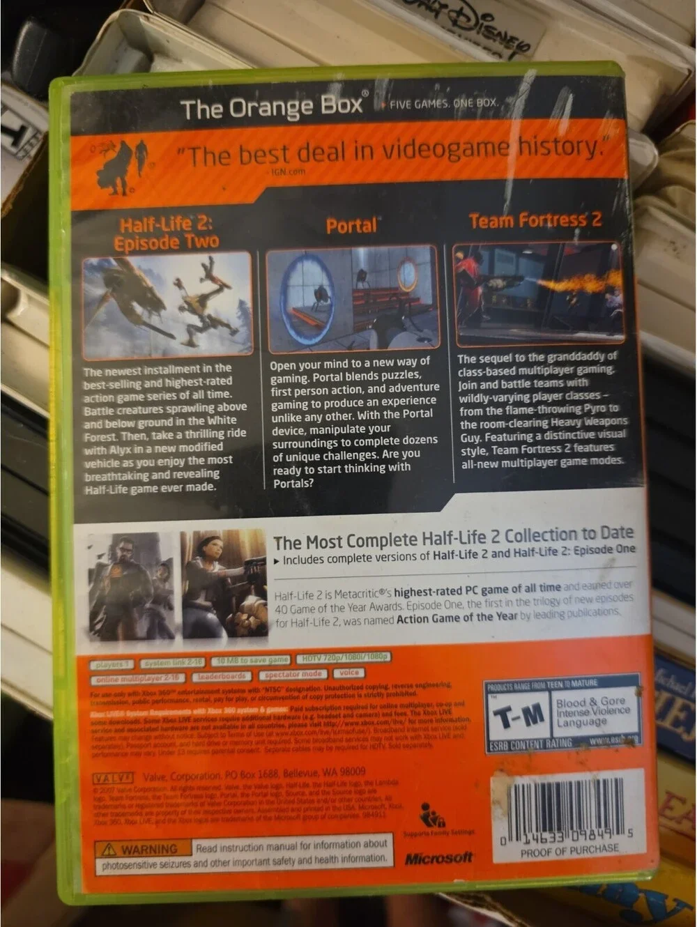 The Orange Box Xbox 360 2007 Complete CIB Half Life 2 Team Fortress Portal Game